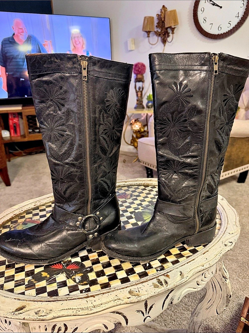 Dan Post Rochelle Black Leather Embroidered Western Boots US 10 M